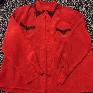 Gorgeous red blouse with black embroidery